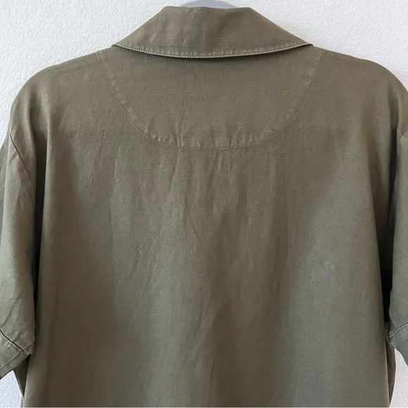 Faherty Linen Blend Palos Verdes Shirt Dress Olive Green Utility Coastal SZ L - Picture 10 of 16